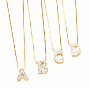 Wholesale 26 English Letters Pendant Full Diamond Zircon Gold Plated Necklaces