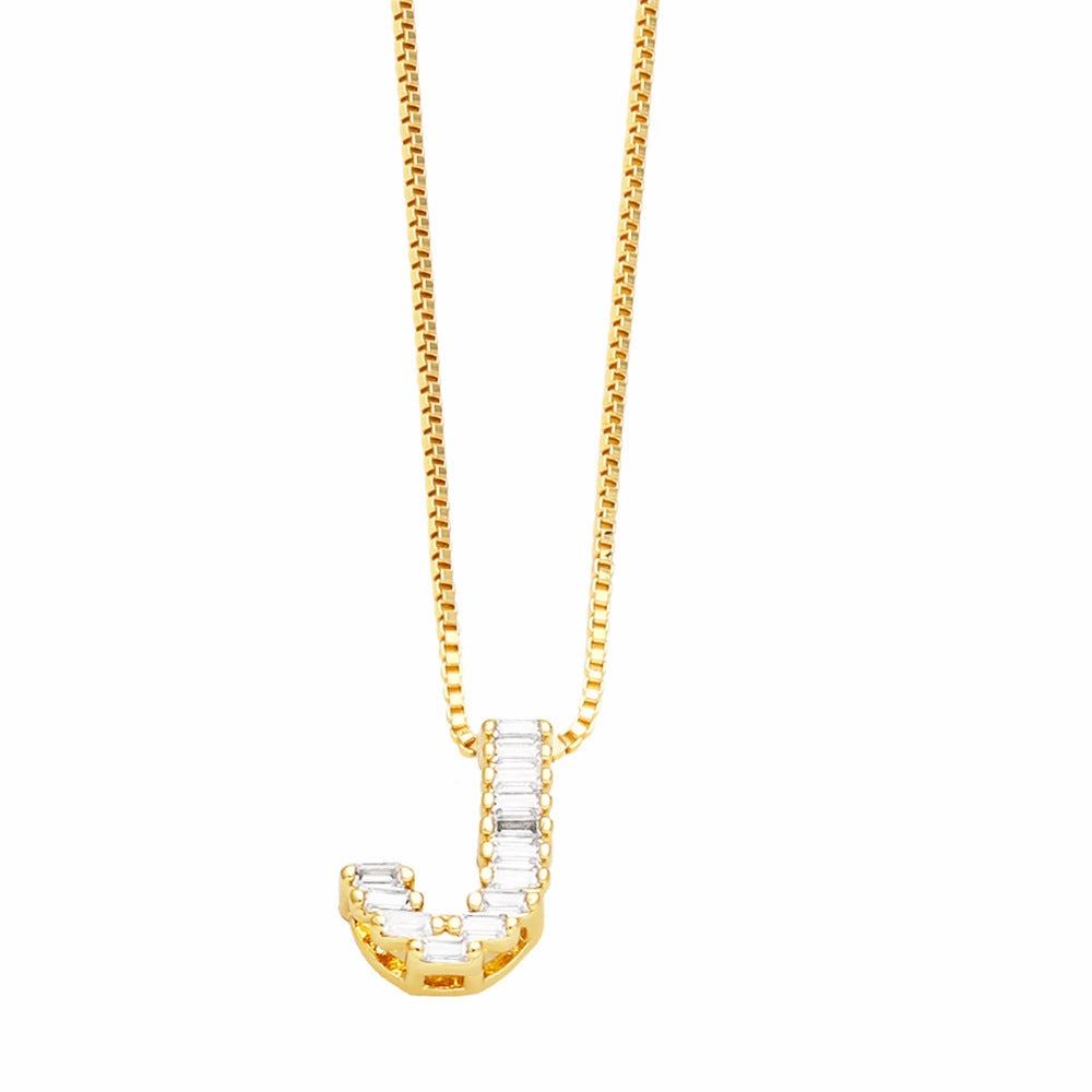Wholesale 26 English Letters Pendant Full Diamond Zircon Gold Plated Necklaces