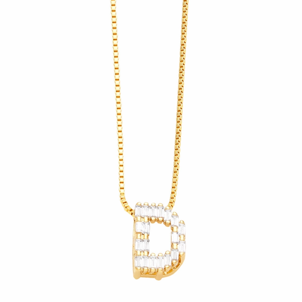 Wholesale 26 English Letters Pendant Full Diamond Zircon Gold Plated Necklaces