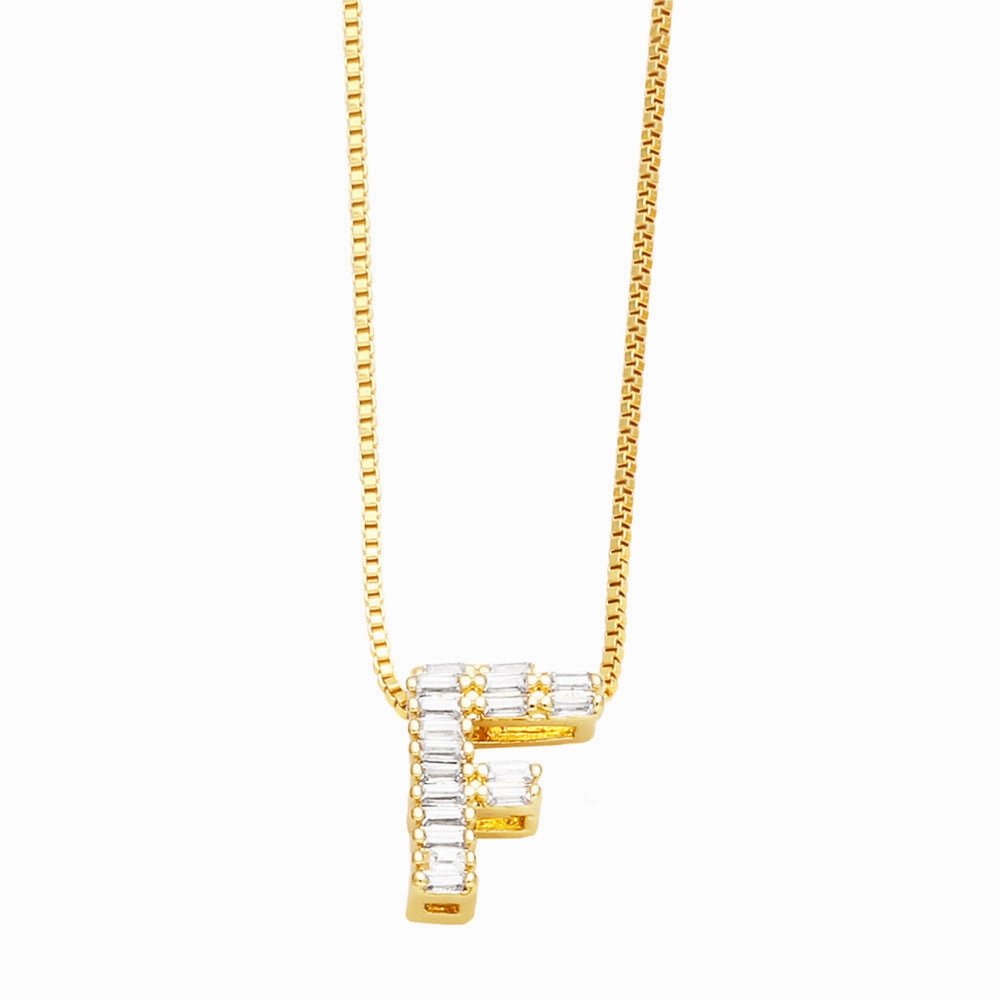Wholesale 26 English Letters Pendant Full Diamond Zircon Gold Plated Necklaces