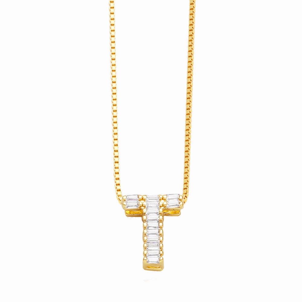 Wholesale 26 English Letters Pendant Full Diamond Zircon Gold Plated Necklaces