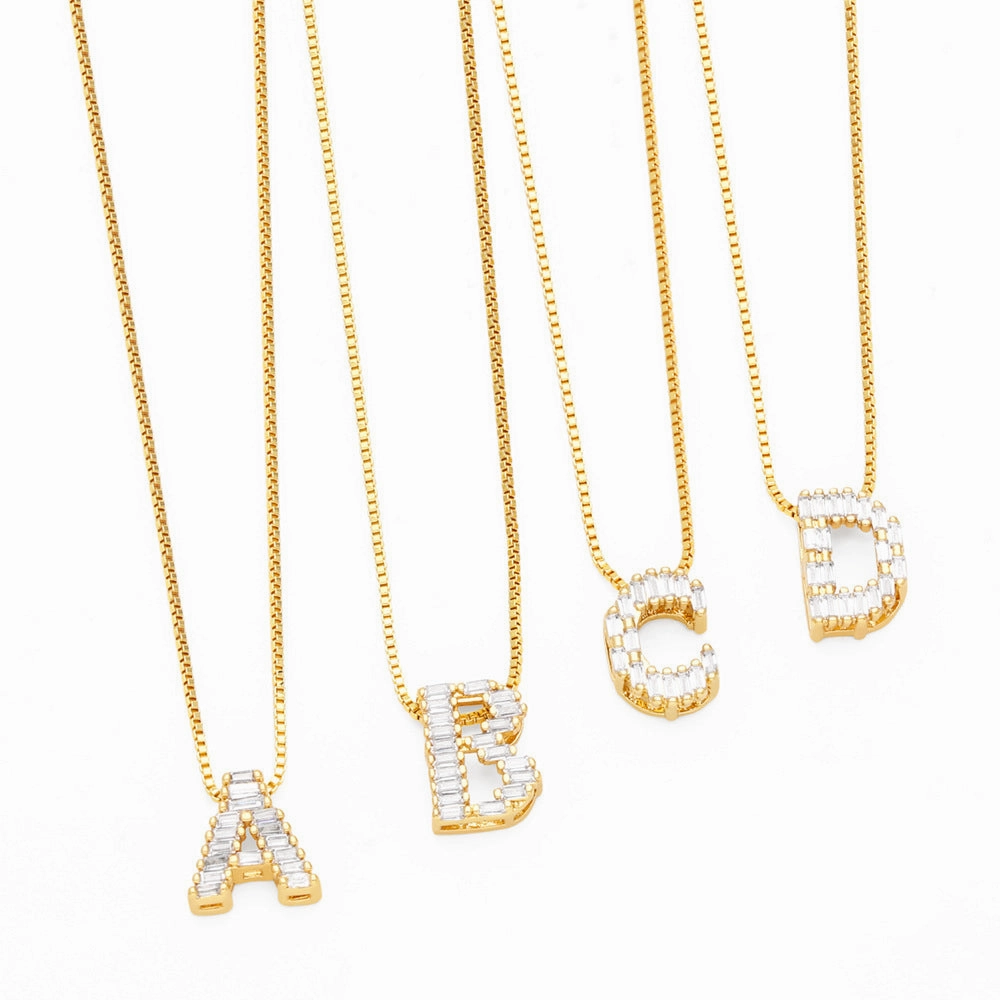 Wholesale 26 English Letters Pendant Full Diamond Zircon Gold Plated Necklaces
