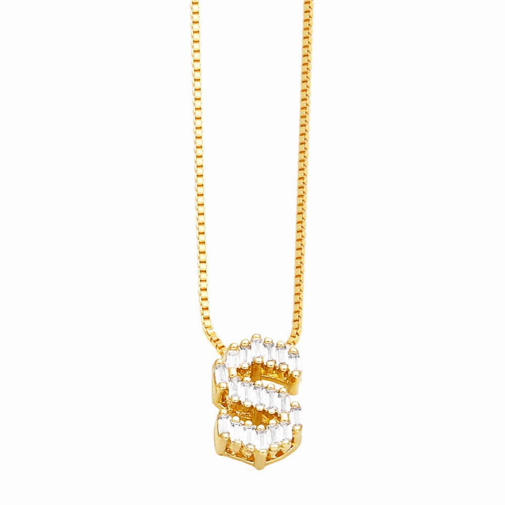 Wholesale 26 English Letters Pendant Full Diamond Zircon Gold Plated Necklaces