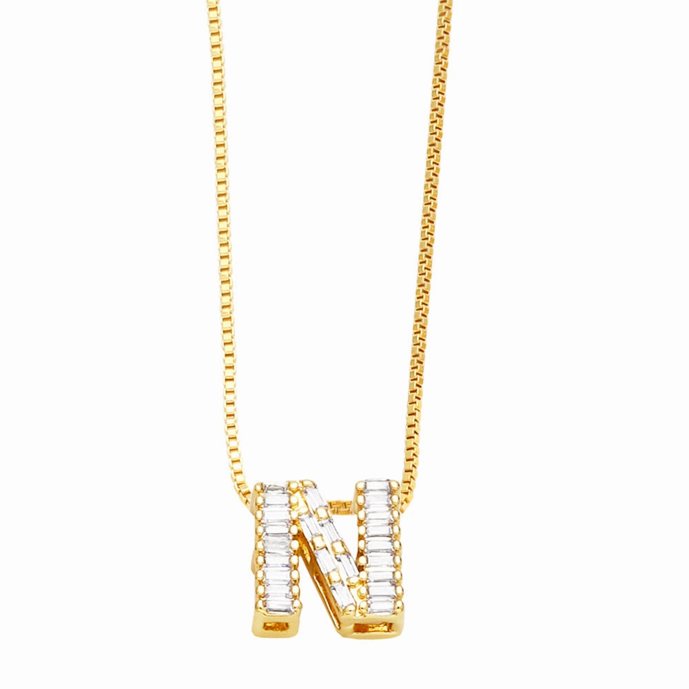 Wholesale 26 English Letters Pendant Full Diamond Zircon Gold Plated Necklaces