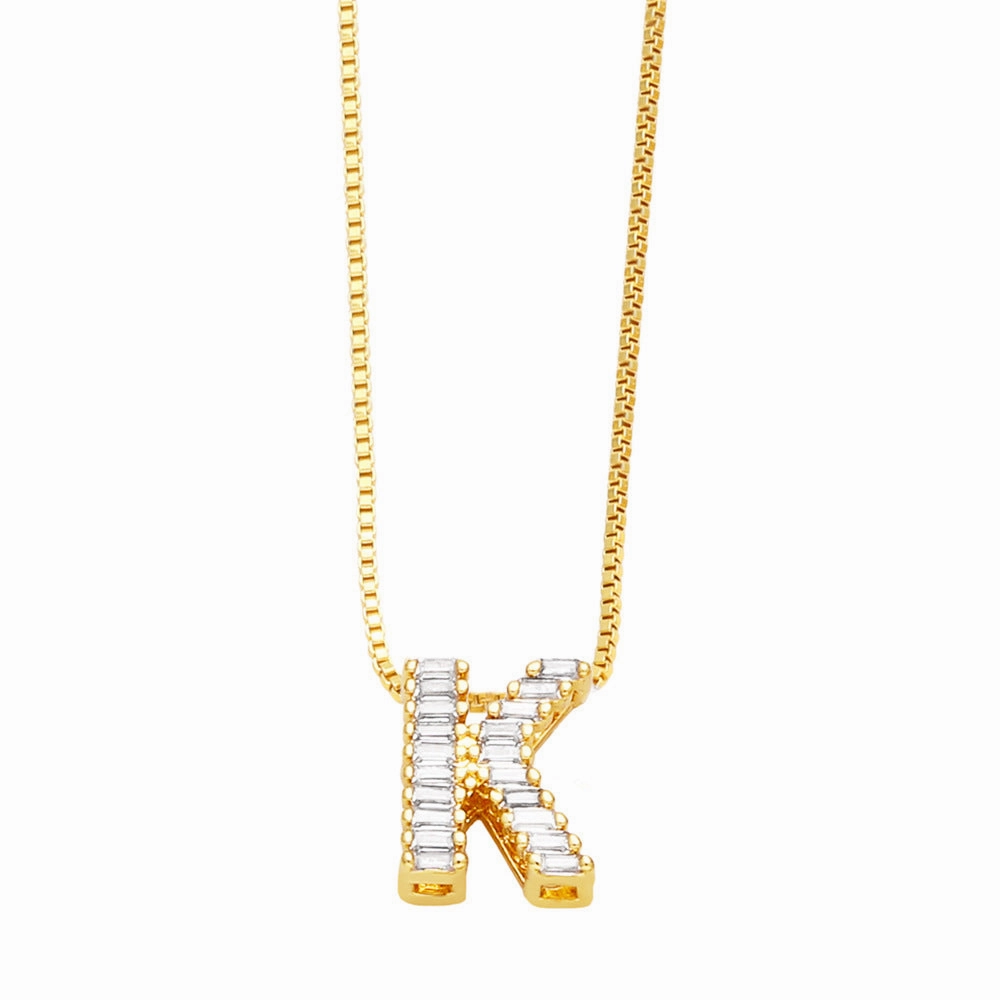 Wholesale 26 English Letters Pendant Full Diamond Zircon Gold Plated Necklaces