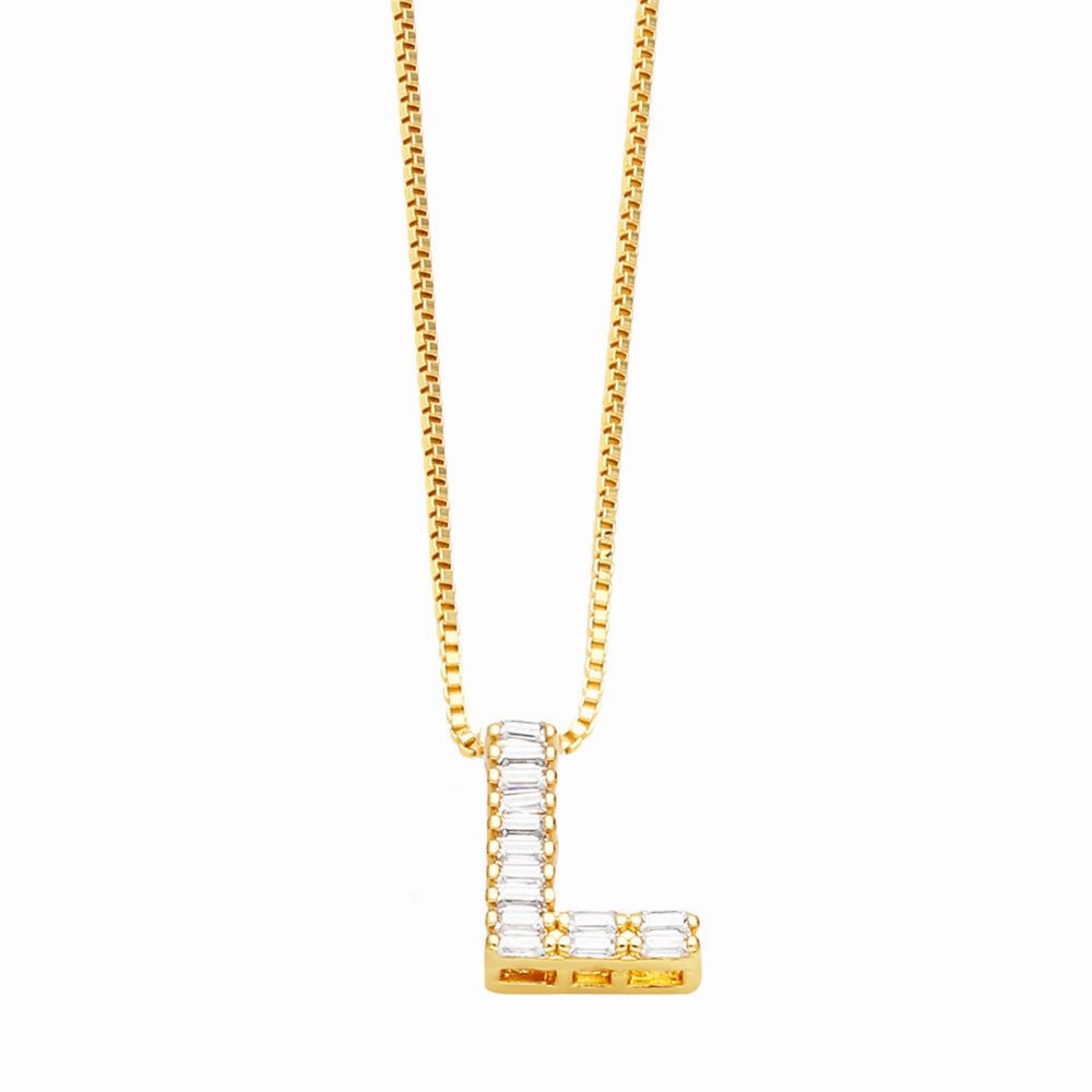 Wholesale 26 English Letters Pendant Full Diamond Zircon Gold Plated Necklaces
