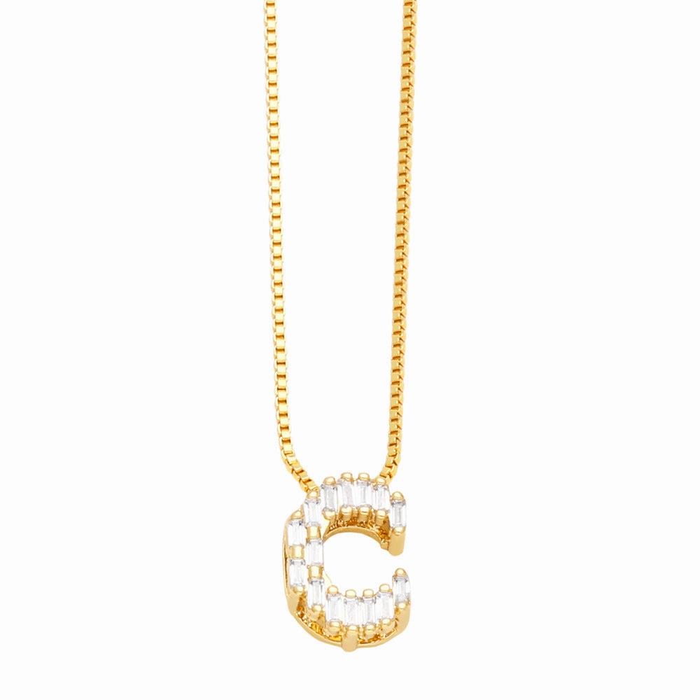 Wholesale 26 English Letters Pendant Full Diamond Zircon Gold Plated Necklaces