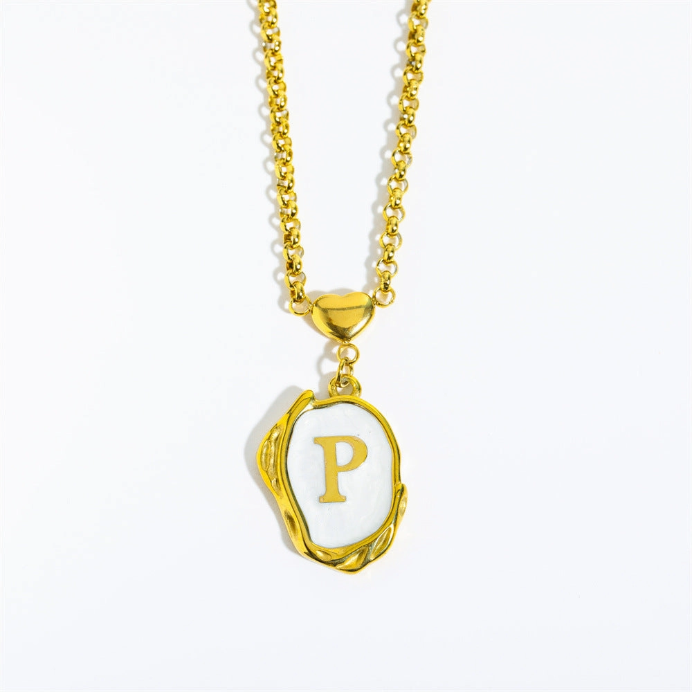 Wholesale 26 Letters Oil Dripping Three-dimensional 18K Gold Plated Stainless Steel Necklace