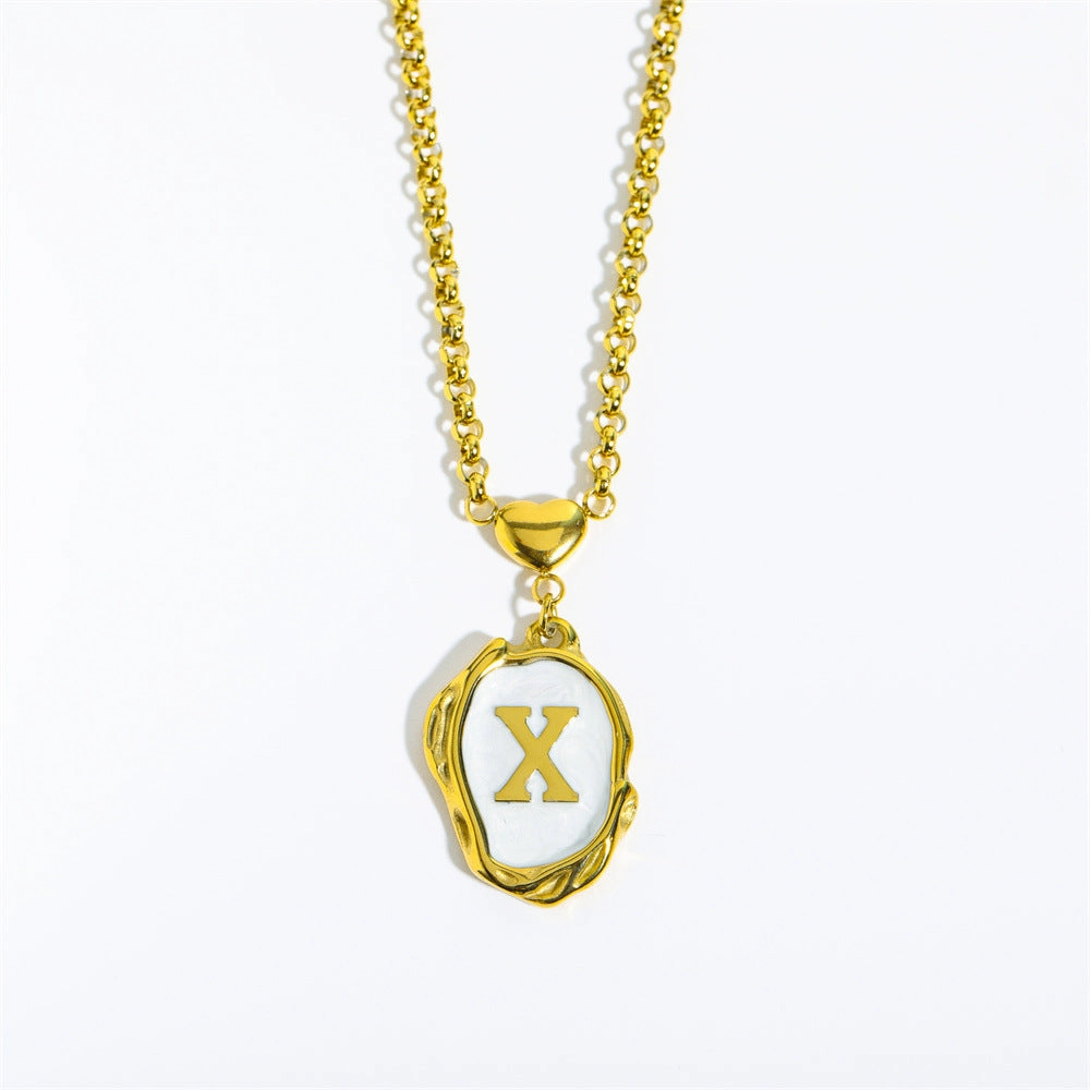 Wholesale 26 Letters Oil Dripping Three-dimensional 18K Gold Plated Stainless Steel Necklace