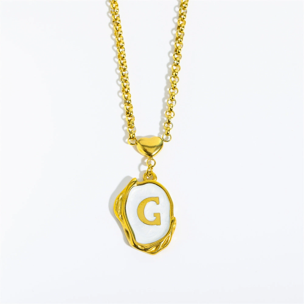 Wholesale 26 Letters Oil Dripping Three-dimensional 18K Gold Plated Stainless Steel Necklace