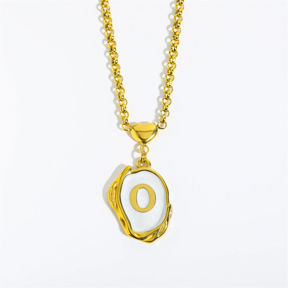 Wholesale 26 Letters Oil Dripping Three-dimensional 18K Gold Plated Stainless Steel Necklace