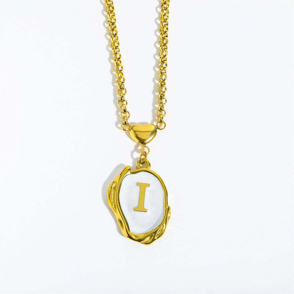 Wholesale 26 Letters Oil Dripping Three-dimensional 18K Gold Plated Stainless Steel Necklace