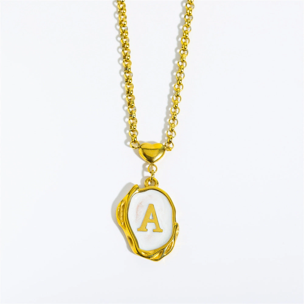Wholesale 26 Letters Oil Dripping Three-dimensional 18K Gold Plated Stainless Steel Necklace