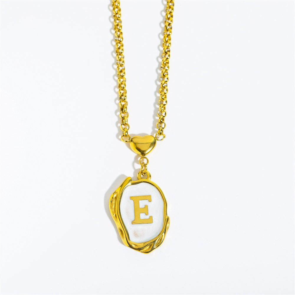 Wholesale 26 Letters Oil Dripping Three-dimensional 18K Gold Plated Stainless Steel Necklace