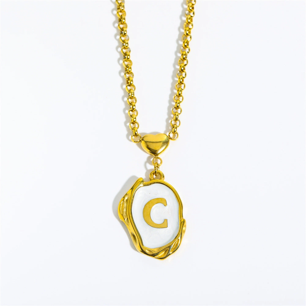 Wholesale 26 Letters Oil Dripping Three-dimensional 18K Gold Plated Stainless Steel Necklace
