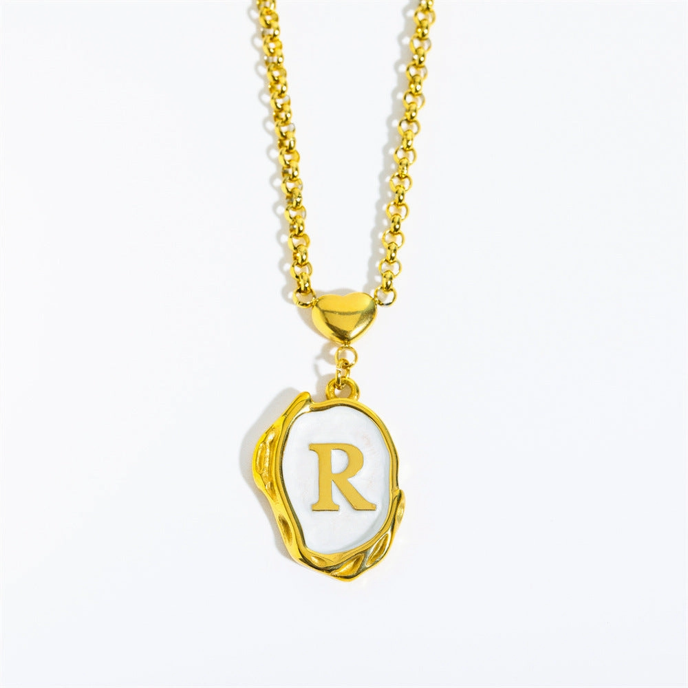 Wholesale 26 Letters Oil Dripping Three-dimensional 18K Gold Plated Stainless Steel Necklace