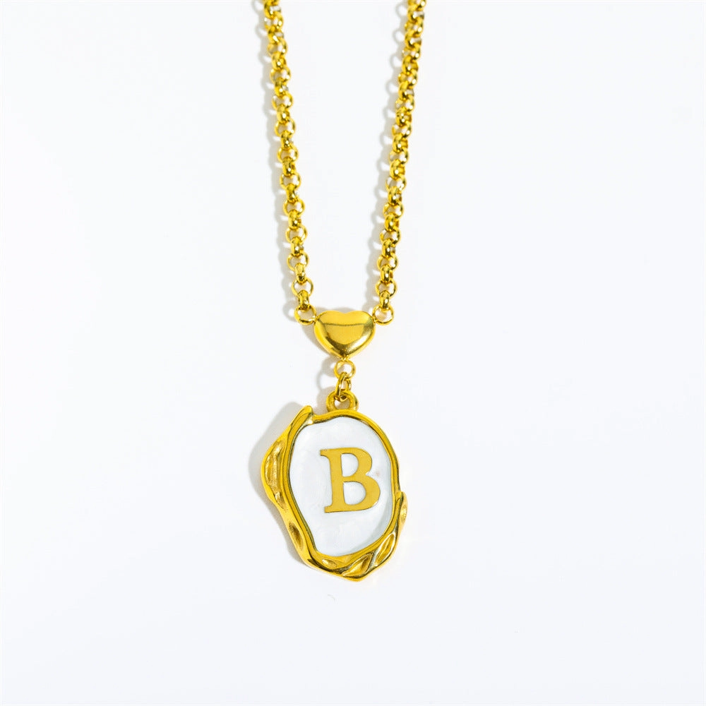 Wholesale 26 Letters Oil Dripping Three-dimensional 18K Gold Plated Stainless Steel Necklace