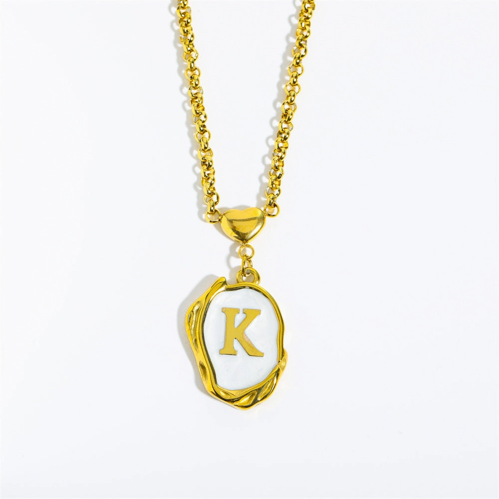 Wholesale 26 Letters Oil Dripping Three-dimensional 18K Gold Plated Stainless Steel Necklace