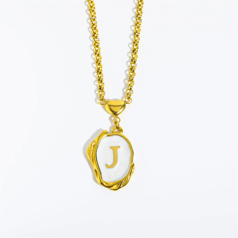 Wholesale 26 Letters Oil Dripping Three-dimensional 18K Gold Plated Stainless Steel Necklace