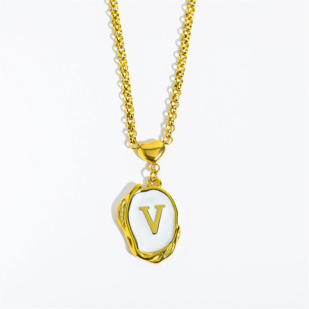Wholesale 26 Letters Oil Dripping Three-dimensional 18K Gold Plated Stainless Steel Necklace