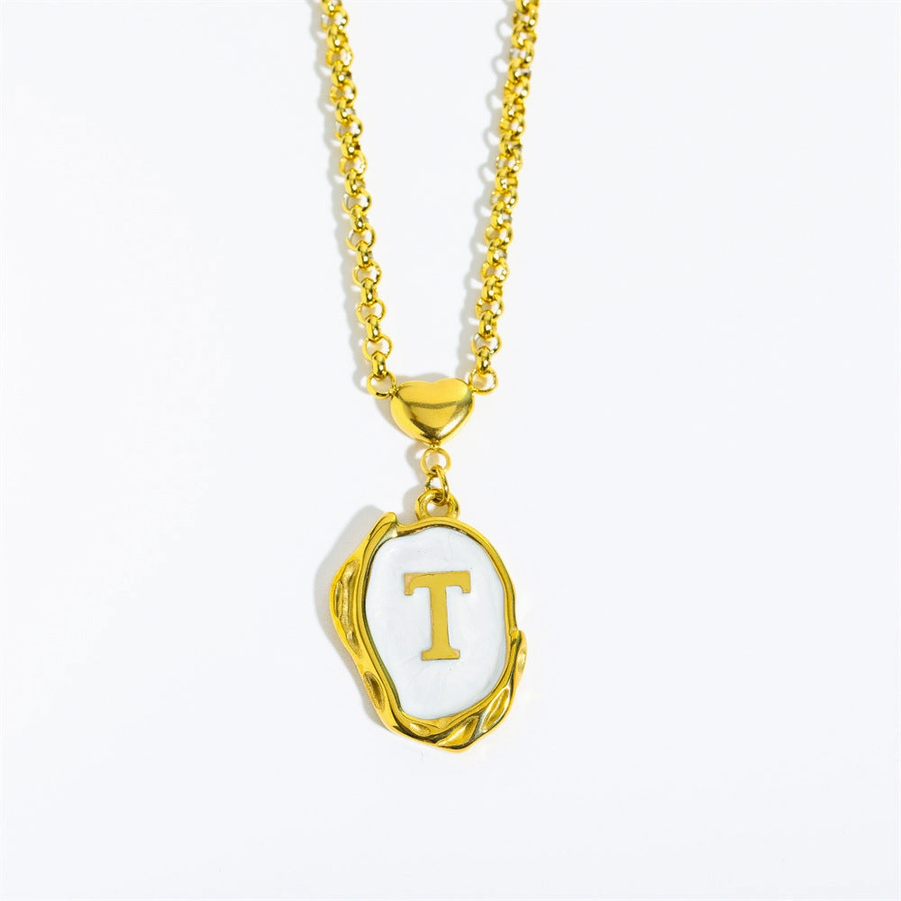 Wholesale 26 Letters Oil Dripping Three-dimensional 18K Gold Plated Stainless Steel Necklace