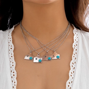 Wholesale 26 Letters Turquoise Alloy Necklace