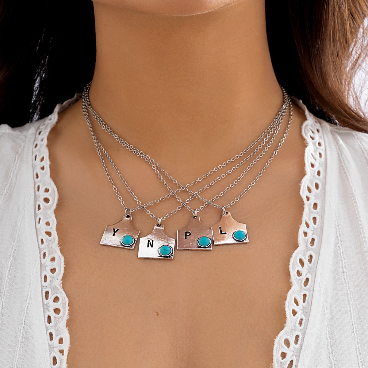 Wholesale 26 Letters Turquoise Alloy Necklace