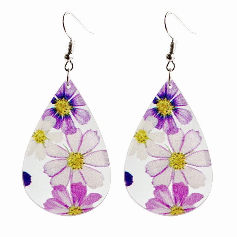 Wholesale 2pairs/pack Mother's Day Gifts Floral Acrylic Droplet Shaped Earrings