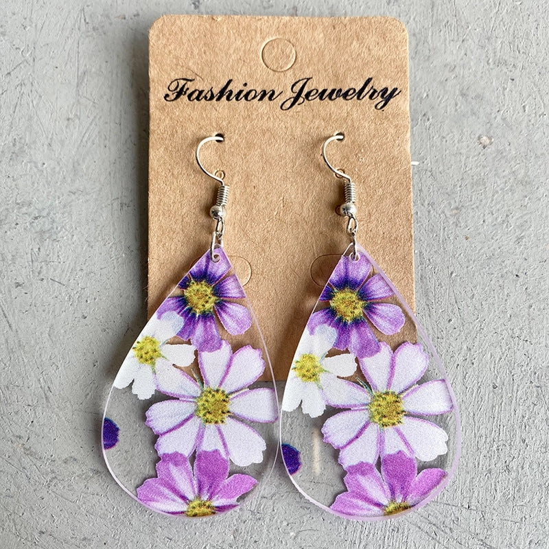 Wholesale 2pairs/pack Mother's Day Gifts Floral Acrylic Droplet Shaped Earrings