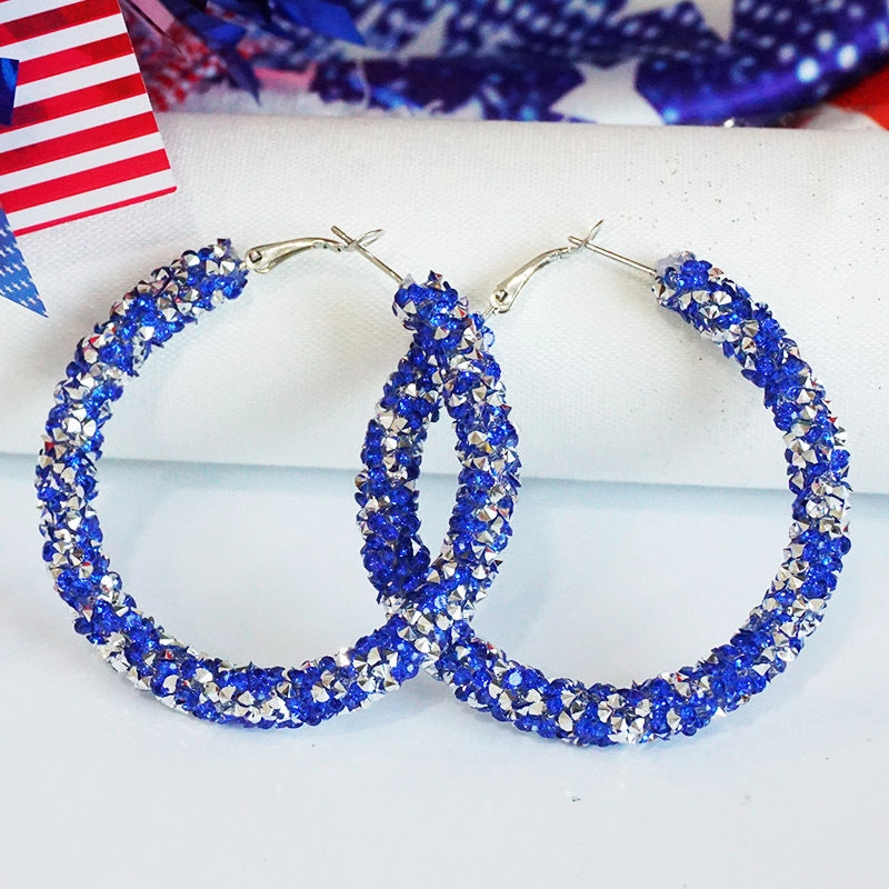 Wholesale 2pcs Independence Day Earrings Flash Diamond Color Matching Rhinestones Simple Earrings