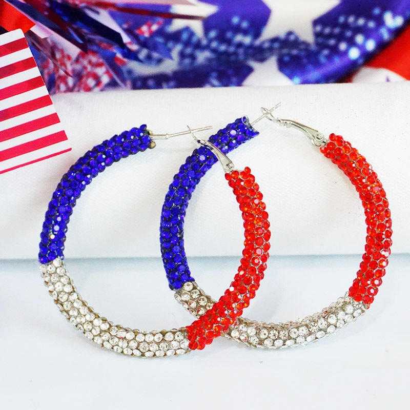 Wholesale 2pcs Independence Day Earrings Flash Diamond Color Matching Rhinestones Simple Earrings