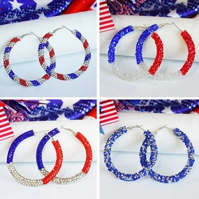 Wholesale 2pcs Independence Day Earrings Flash Diamond Color Matching Rhinestones Simple Earrings