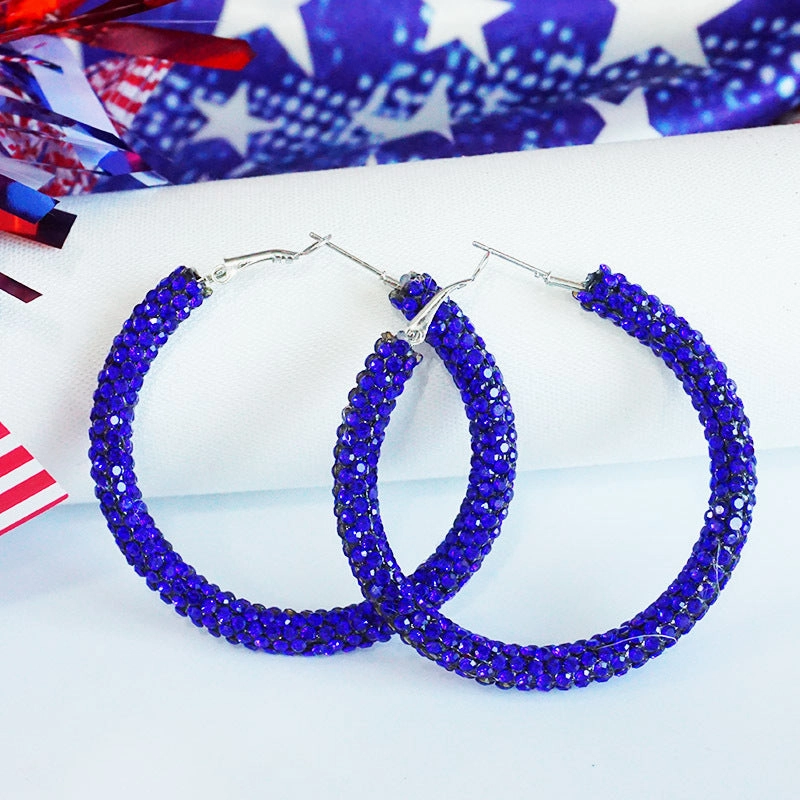 Wholesale 2pcs Independence Day Earrings Flash Diamond Color Matching Rhinestones Simple Earrings