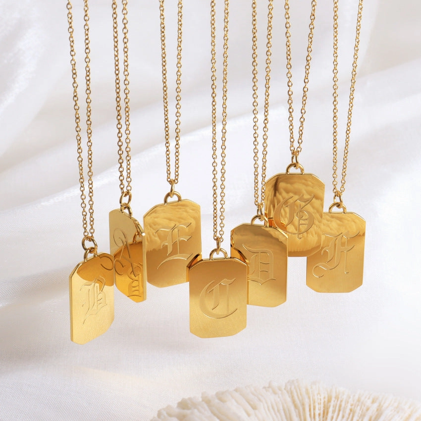 Wholesale 2PCS Stainless Steel Gold Plated Letter Square Necklace