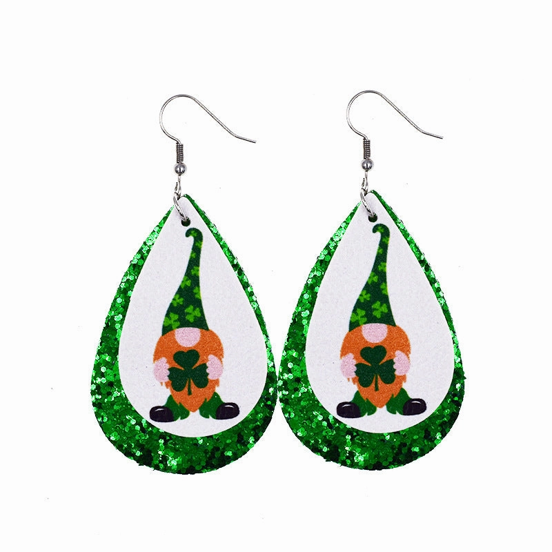 Wholesale 30PCS Clover Hat St. Parker's Day Leather Earrings