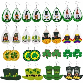 Wholesale 30PCS Clover Hat St. Parker's Day Leather Earrings