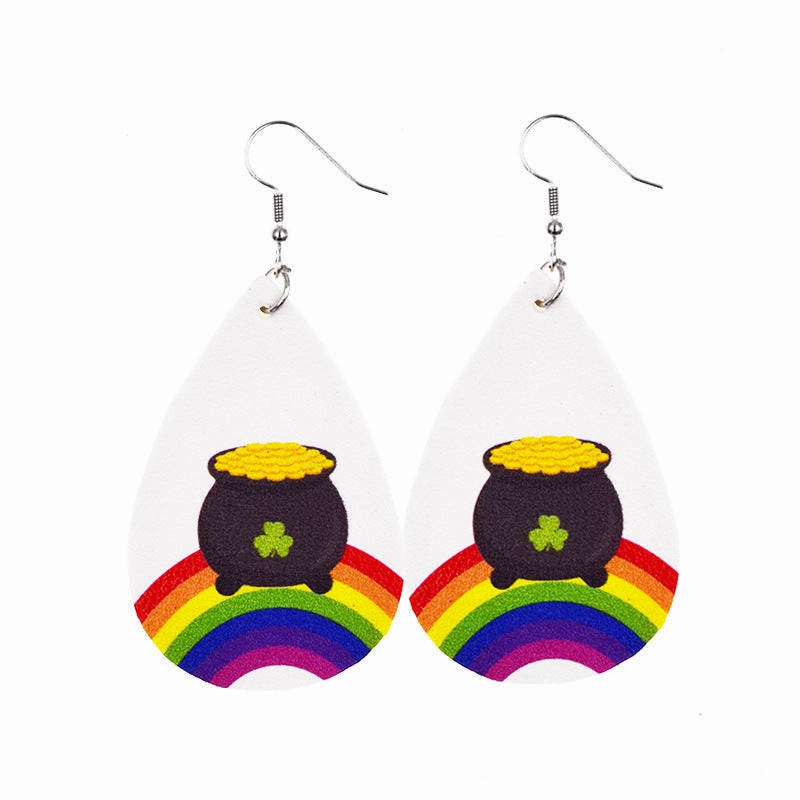 Wholesale 30PCS Clover Hat St. Parker's Day Leather Earrings