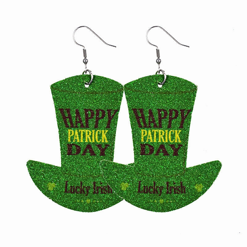 Wholesale 30PCS Clover Hat St. Parker's Day Leather Earrings
