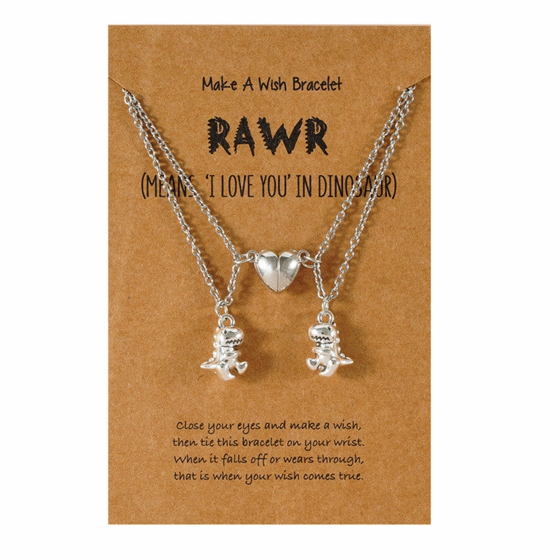 Wholesale 3D Dinosaur Heart Alloy Necklaces Set