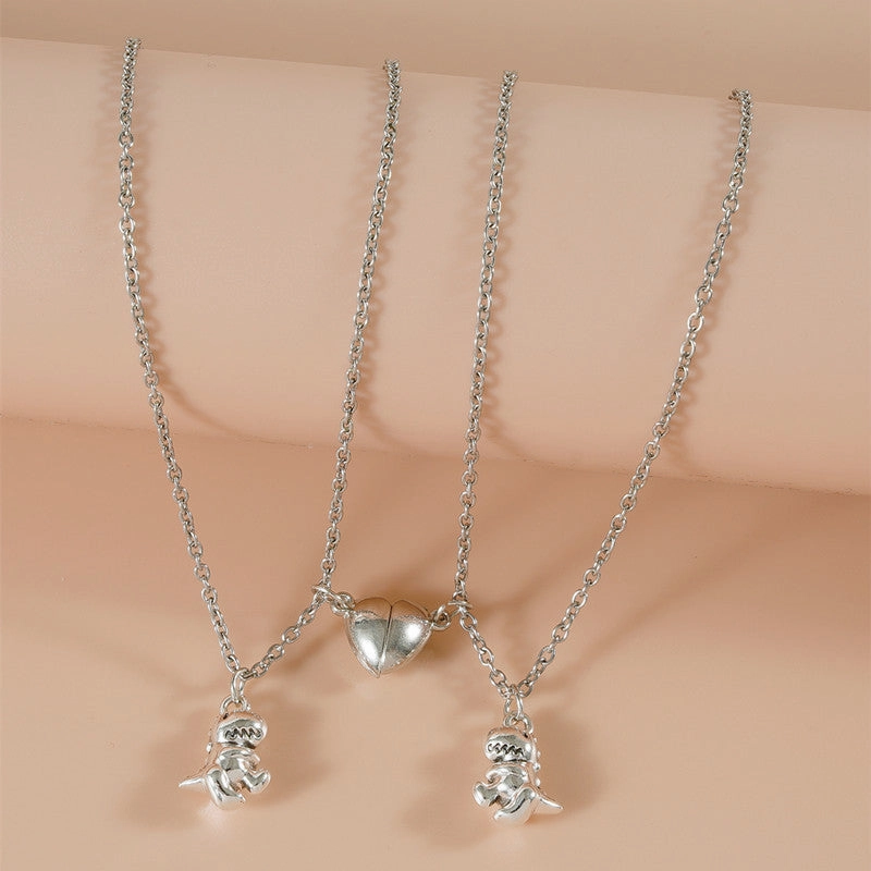 Wholesale 3D Dinosaur Heart Alloy Necklaces Set