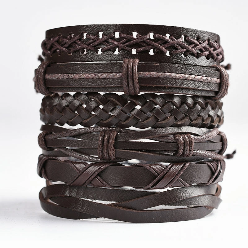 Wholesale 3PCS Vintage Men's Leather Suit Multi-layer Bracelet