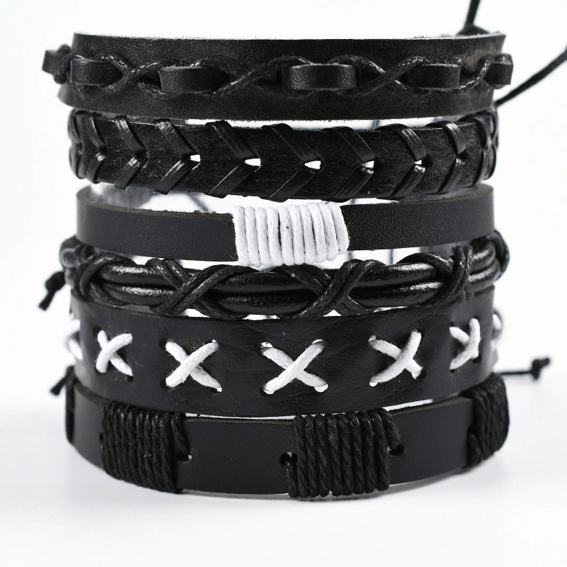 Wholesale 3PCS Vintage Men's Leather Suit Multi-layer Bracelet
