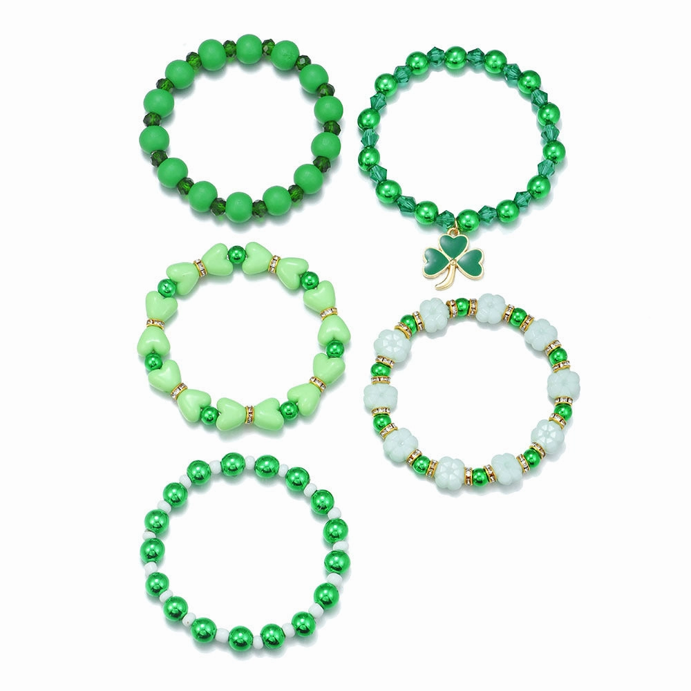 Wholesale 50PCS  St. Patrick's Day Shamrock Pendant Polymer Clay Resin Bracelet Set