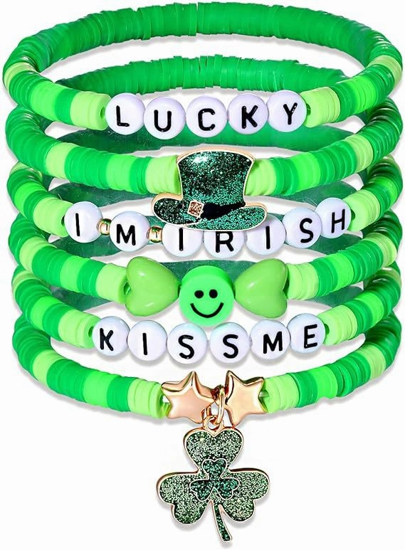 Wholesale 50PCS  St. Patrick's Day Shamrock Pendant Polymer Clay Resin Bracelet Set