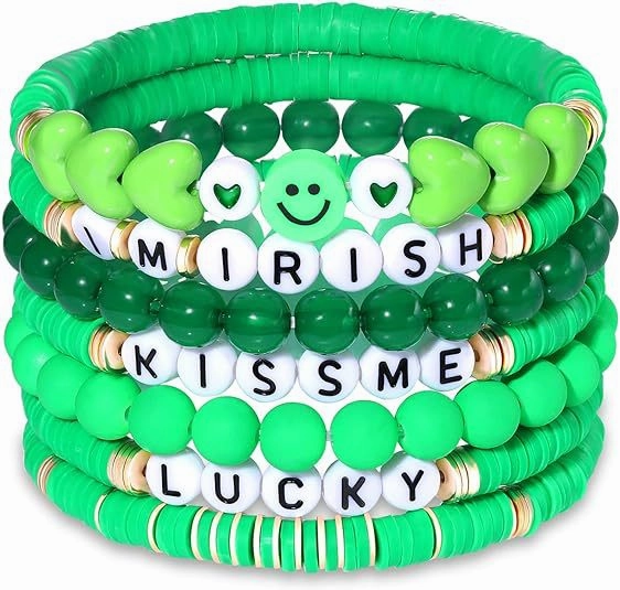 Wholesale 50PCS  St. Patrick's Day Shamrock Pendant Polymer Clay Resin Bracelet Set