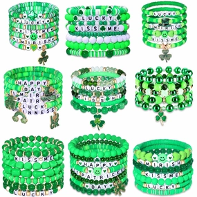 Wholesale 50PCS  St. Patrick's Day Shamrock Pendant Polymer Clay Resin Bracelet Set