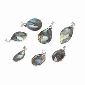 Wholesale 5pcs Glitter Stone Pendant Labradorite Necklaces