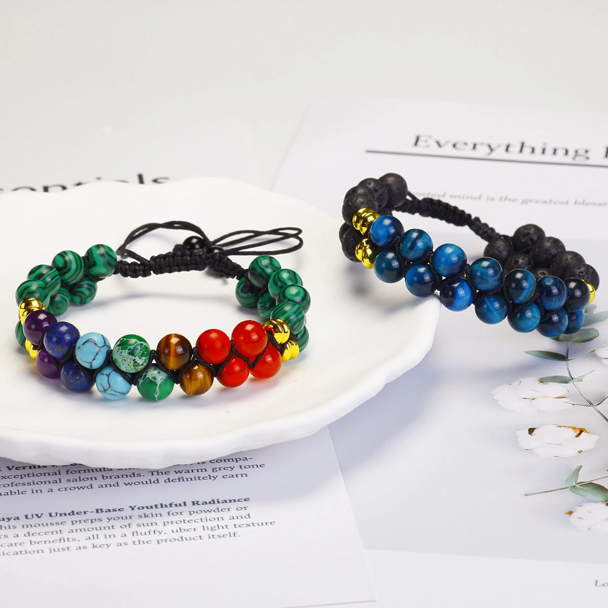 Wholesale 5PCS Natural Stone Double Layer Bracelet Tiger Eye Turquoise Woven Beaded Bracelets