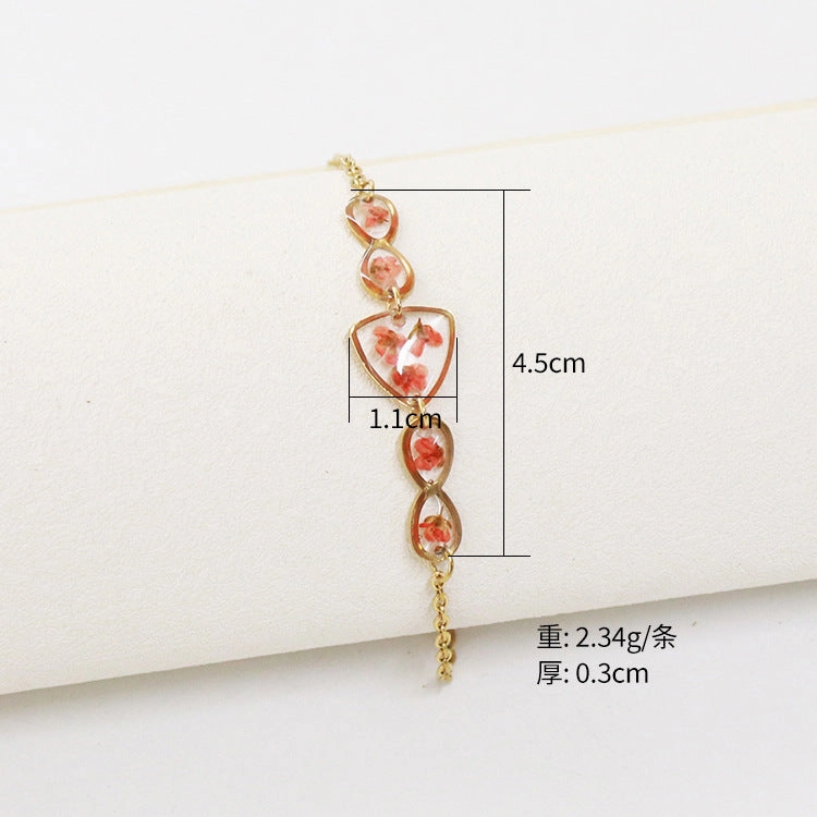 Wholesale 6PCS Gold Plated Dried Flower Transparent Resin Bracelet