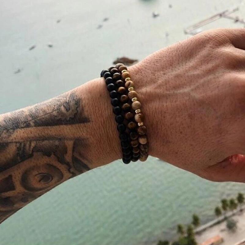Wholesale 8mm Black Frosted Tiger Eye Picture Stone Stacking Bracelet Set